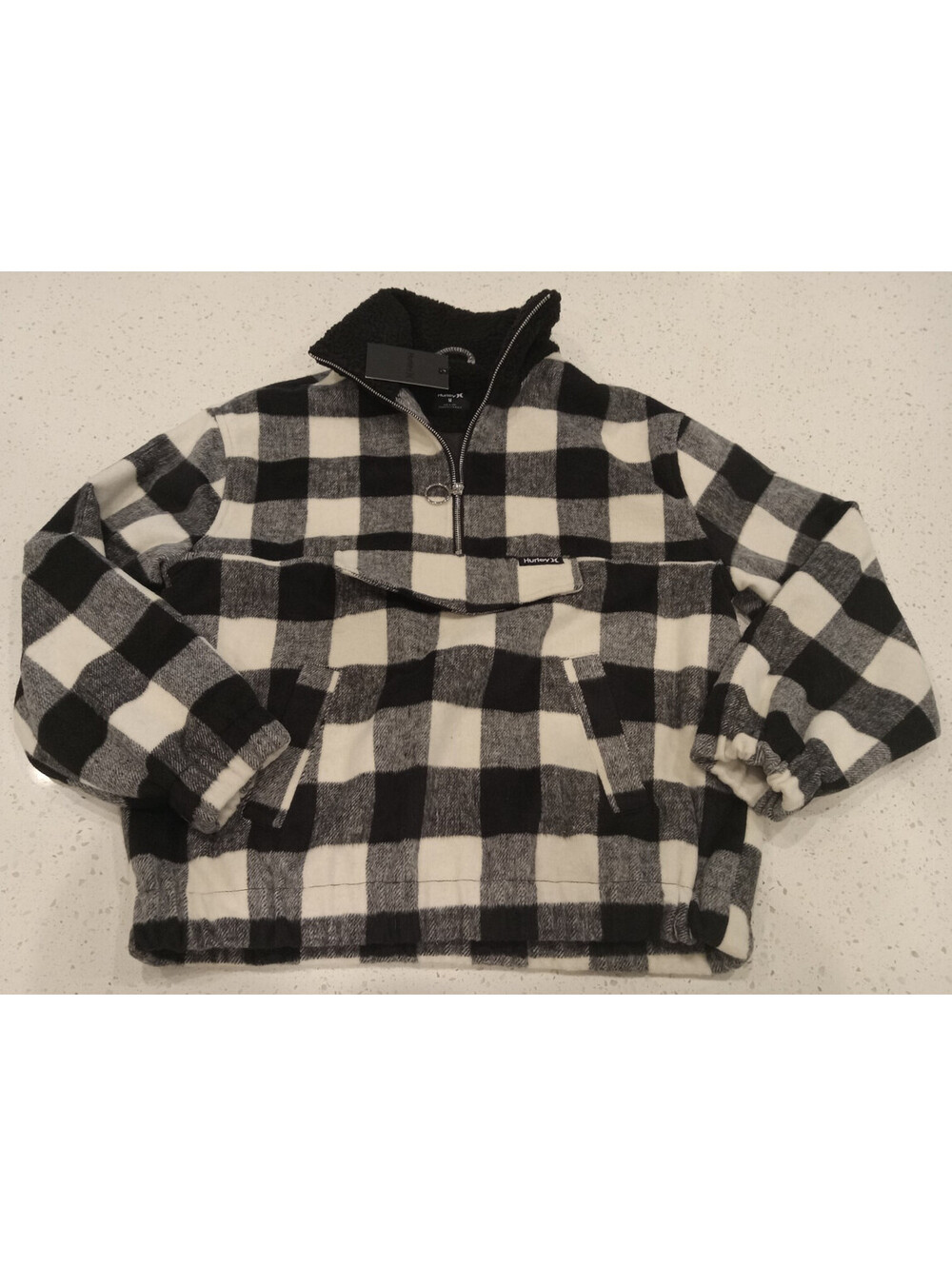 Hurley Jacket Womens Medium Buffalo Plaid Pullover Black Sherpa Collar NWT M